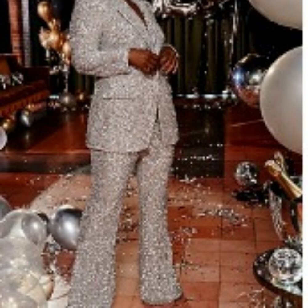 Super High Waisted Sequin Flare Pant